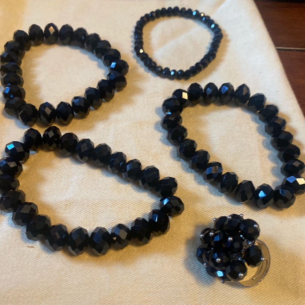 Black crystal bracelet/ring bundle